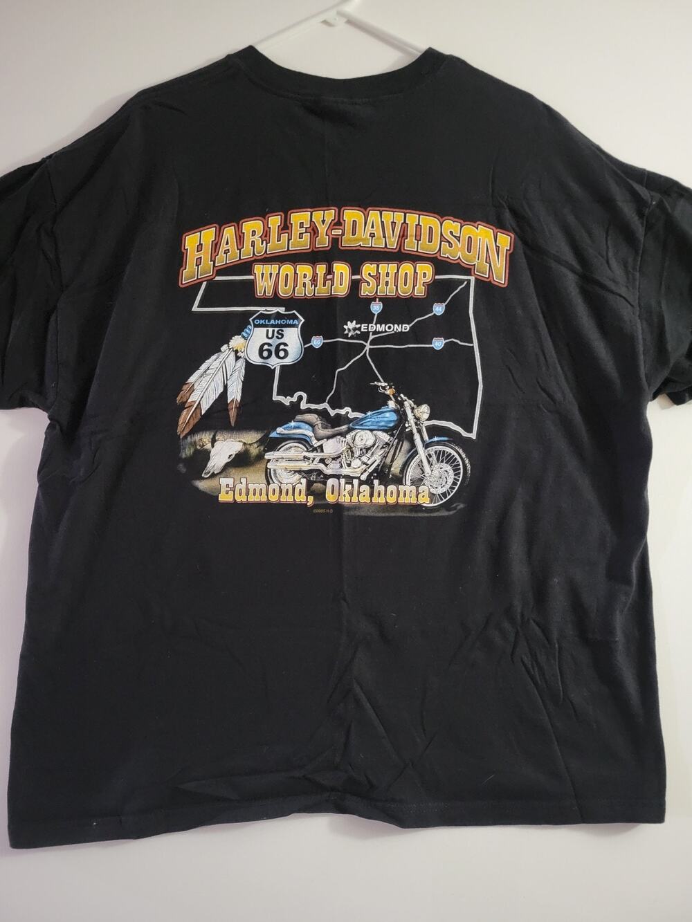 Vintage Harley Davidson 2XL T-shirt US Route 66 Biker World Shop Feathers